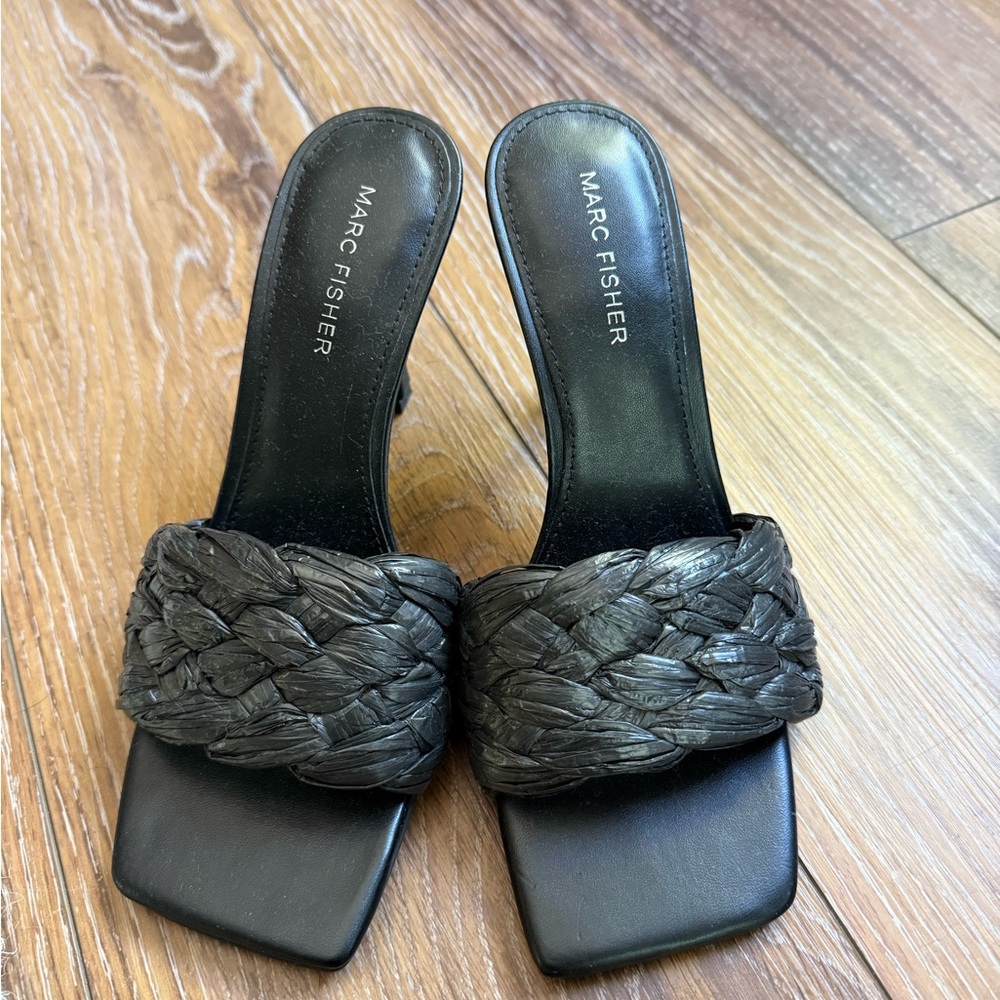 Marc Fisher Black Braided Mules heels
